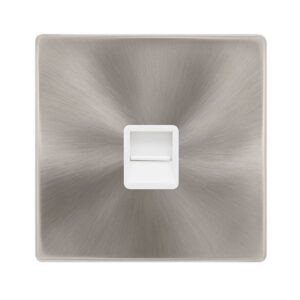 Click Scolmore - Click Definity Complete Single Telephone Secondary Outlet Brushed Steel Cover Plate Polar White Insert (SFBS125PW)