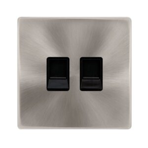 Click Scolmore - Click Definity Complete Twin Telephone Secondary Outlet Brushed Steel Cover Plate Black Insert (SFBS126BK)