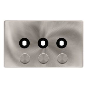 Click Scolmore - Click Definity Complete 3 Gang Unfurnished Dimmer Plate & Knobs Brushed Steel (SFBS143PL)