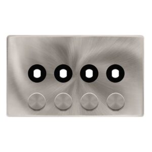 Click Scolmore - Click Definity Complete 4 Gang Unfurnished Dimmer Plate & Knobs Brushed Steel (SFBS144PL)