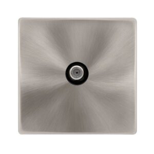Click Scolmore - Click Definity Complete Non-Isolated Single Satellite Outlet Brushed Steel Cover Plate Black Insert (SFBS156BK)