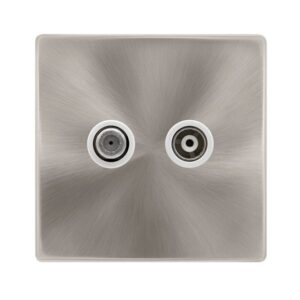 Click Scolmore - Click Definity Complete Non-Isolated Single Satellite Outlet- Brushed Steel Cover Plate Polar White Insert (SFBS157PW)