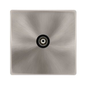 Click Scolmore - Click Definity Complete Single Isolated Coaxial Outlet Brushed Steel Cover Plate Black Insert (SFBS158BK)