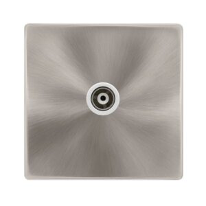 Click Scolmore - Click Definity Complete Single Isolated Coaxial Outlet Brushed Steel Cover Plate Polar White Insert (SFBS158PW)