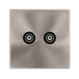 Click Scolmore - Click Definity Complete Twin Isolated Coaxial Outlet Brushed Steel Cover Plate Black Insert (SFBS159BK)