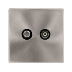 Click Scolmore - Click Definity Complete Non-Isolated Satellite & Non-Isolated Coaxial Outlet- Brushed Steel Cover Plate Black Insert (SFBS170BK)