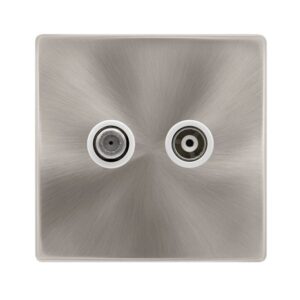 Click Scolmore - Click Definity Complete Non-Non-Isolated Single Satellite Outlet- Brushed Steel Cover Plate Polar White Insert (SFBS170PW)