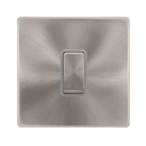 Click Scolmore - Click Definity Complete 10Ax Ingot 1 Gang 2 Way Switch Brushed Steel Cover Plate Grey Insert (SFBS411GY)