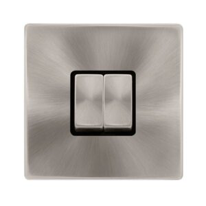 Click Scolmore - Click Definity Complete 10Ax Ingot 2 Gang 2 Way Switch Brushed Steel Cover Plate Black Insert (SFBS412BK)