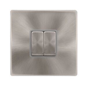 Click Scolmore - Click Definity Complete 10Ax Ingot 2 Gang 2 Way Switch Brushed Steel Cover Plate Grey Insert (SFBS412GY)