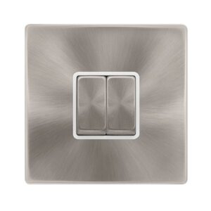 Click Scolmore - Click Definity Complete 10Ax Ingot 2 Gang 2 Way Switch Brushed Steel Cover Plate Polar Insert (SFBS412PW)
