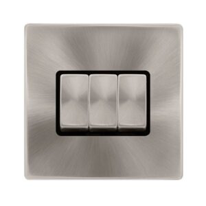 Click Scolmore - Click Definity Complete 10Ax Ingot 3 Gang 2 Way Switch Brushed Steel Cover Plate Black Insert (SFBS413BK)