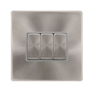 Click Scolmore - Click Definity Complete 10Ax Ingot 3 Gang 2 Way Switch Brushed Steel Cover Plate Grey Insert (SFBS413GY)