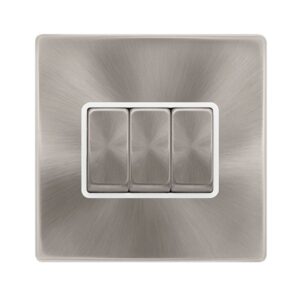 Click Scolmore - Click Definity Complete 10Ax Ingot 3 Gang 2 Way Switch Brushed Steel Cover Plate Polar Insert (SFBS413PW)