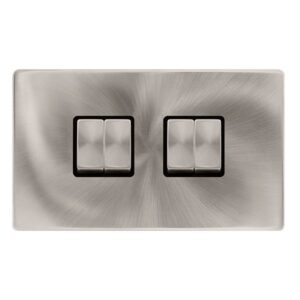 Click Scolmore - Click Definity Complete 10Ax Ingot 4 Gang 2 Way Switch Brushed Steel Cover Plate Black Insert (SFBS414BK)
