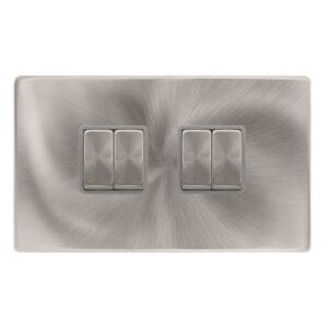 Click Scolmore - Click Definity Complete 10Ax Ingot 4 Gang 2 Way Switch Brushed Steel Cover Plate Grey Insert (SFBS414GY)