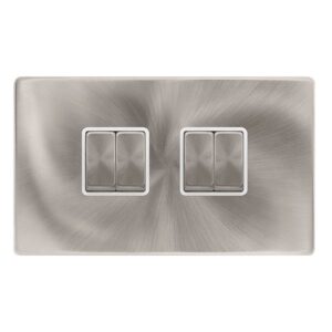 Click Scolmore - Click Definity Complete 10Ax Ingot 4 Gang 2 Way Switch Brushed Steel Cover Plate Polar Insert (SFBS414PW)