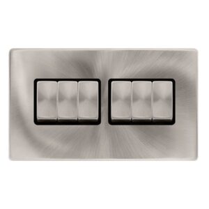 Click Scolmore - Click Definity Complete 10Ax Ingot 6 Gang 2 Way Switch Brushed Steel Cover Plate Black Insert (SFBS416BK)