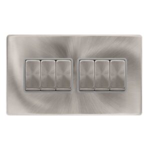 Click Scolmore - Click Definity Complete 10Ax Ingot 6 Gang 2 Way Switch Brushed Steel Cover Plate Grey Insert (SFBS416GY)