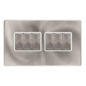Click Scolmore - Click Definity Complete 10Ax Ingot 6 Gang 2 Way Switch Brushed Steel Cover Plate Polar Insert (SFBS416PW)