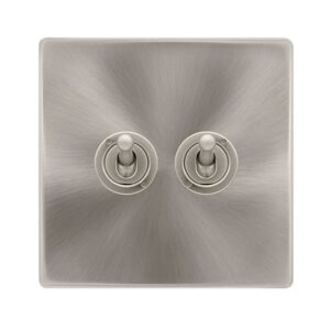 Click Scolmore - Click Definity Complete 10Ax 2 Gang 2 Way Toggle Switch Brushed Steel (SFBS422)