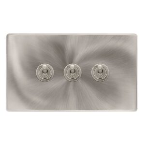 Click Scolmore - Click Definity Complete 10Ax 3 Gang 2 Way Toggle Switch Brushed Steel (SFBS423)