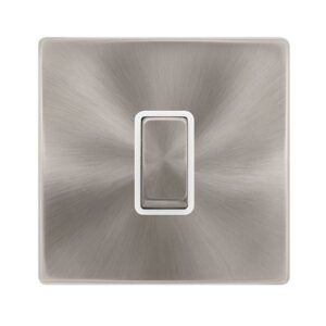 Click Scolmore - Click Definity Complete 10Ax Ingot 1 Gang Intermediate Switch Brushed Steel Cover Plate Polar Insert (SFBS425PW)