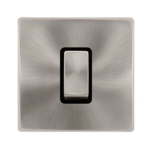 Click Scolmore - Click Definity Complete 50A Ingot 1 Gang Double Pole Switch Brushed Steel Cover Plate Black Insert (SFBS500BK)