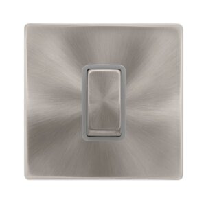 Click Scolmore - Click Definity Complete 50A Ingot 1 Gang Double Pole Switch Brushed Steel Cover Plate Grey Insert (SFBS500GY)