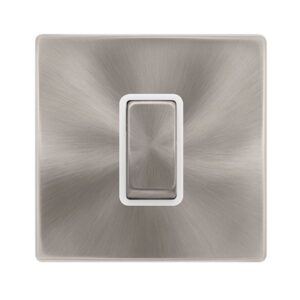 Click Scolmore - Click Definity Complete 50A Ingot 1 Gang Double Pole Switch Brushed Steel Cover Plate Polar White Insert (SFBS500PW)