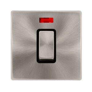 Click Scolmore - Click Definity Complete 50A Ingot 1 Gang Double Pole Switch With Neon Brushed Steel Cover Plate Black Insert (SFBS501BK)