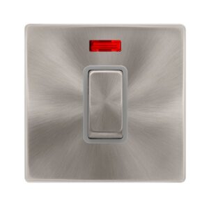 Click Scolmore - Click Definity Complete 50A Ingot 1 Gang Double Pole Switch With Neon Brushed Steel Cover Plate Grey Insert (SFBS501GY)