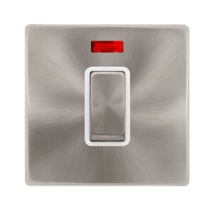 Click Scolmore - Click Definity Complete 50A Ingot 1 Gang Double Pole Switch With Neon Brushed Steel Cover Plate Polar White Insert (SFBS501PW)