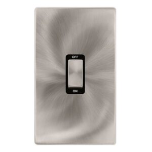 Click Scolmore - Click Definity Complete 50A Ingot 2 Gang Double Pole Switch Brushed Steel Cover Plate Black Insert (SFBS502BK)