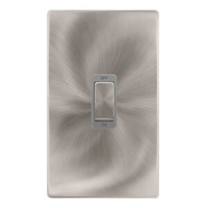 Click Scolmore - Click Definity Complete 50A Ingot 2 Gang Double Pole Switch Brushed Steel Cover Plate Grey Insert (SFBS502GY)