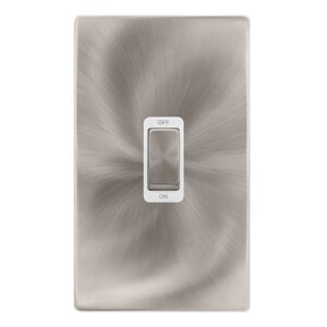 Click Scolmore - Click Definity Complete 50A Ingot 2 Gang Double Pole Switch Brushed Steel Cover Plate Polar White Insert (SFBS502PW)