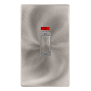 Click Scolmore - Click Definity Complete 50A Ingot 2 Gang Double Pole Switch With Neon Brushed Steel Cover Plate Grey Insert (SFBS503GY)