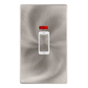Click Scolmore - Click Definity Complete 50A Ingot 2 Gang Double Pole Switch With Neon Brushed Steel Cover Plate Polar White Insert (SFBS503PW)