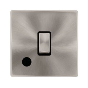 Click Scolmore - Click Definity Complete 20A Ingot Double Pole Switch With Flex Outlet Brushed Steel Cover Plate Black Insert (SFBS522BK)