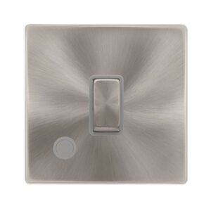 Click Scolmore - Click Definity Complete 20A Ingot Double Pole Switch With Flex Outlet Brushed Steel Cover Plate Grey Insert (SFBS522GY)