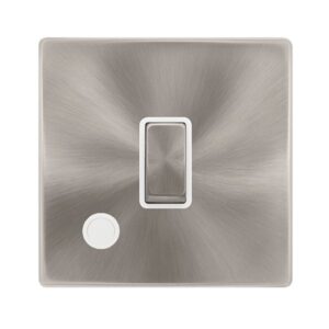 Click Scolmore - Click Definity Complete 20A Ingot Double Pole Switch With Flex Outlet Brushed Steel Cover Plate Polar White Insert (SFBS522PW)