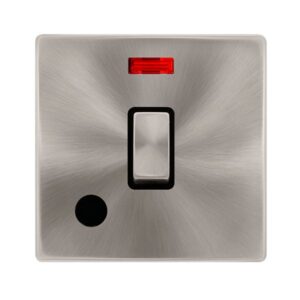 Click Scolmore - Click Definity Complete 20A Ingot Double Pole Switch With Neon & Flex Outlet Brushed Steel Cover Plate Black Insert (SFBS523BK)