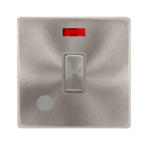 Click Scolmore - Click Definity Complete 20A Ingot Double Pole Switch With Neon & Flex Outlet Brushed Steel Cover Plate Grey Insert (SFBS523GY)