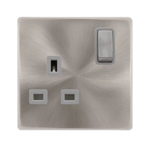 Click Scolmore - Click Definity Complete 13A Ingot 1 Gang Dp Switched Socket Brushed Steel Cover Plate Grey Insert (SFBS535GY)