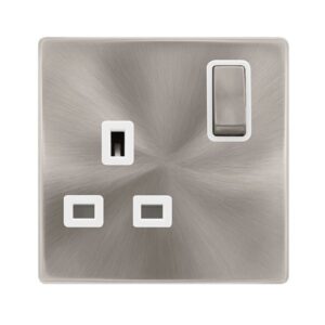 Click Scolmore - Click Definity Complete 13A Ingot 1 Gang Dp Switched Socket Brushed Steel Cover Plate Polar White Insert (SFBS535PW)