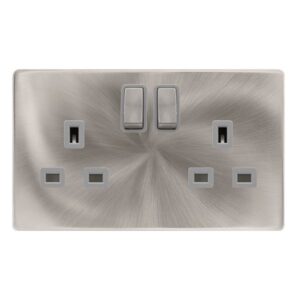 Click Scolmore - Click Definity Complete 13A Ingot 2 Gang Dp Switched Socket Brushed Steel Cover Plate Grey Insert (SFBS536GY)