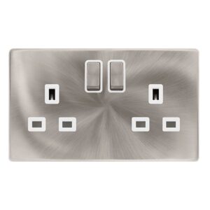 Click Scolmore - Click Definity Complete 13A Ingot 2 Gang Dp Switched Socket Brushed Steel Cover Plate Polar White Insert (SFBS536PW)