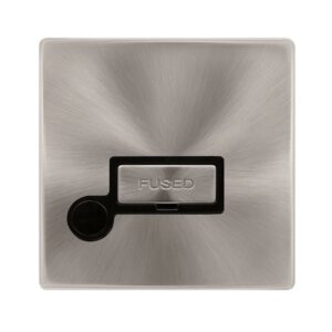 Click Scolmore - Click Definity Complete 13A Ingot Fused Connection Unit With Optional Flex Outlet Brushed Steel Cover Plate Black Insert (SFBS550BK)