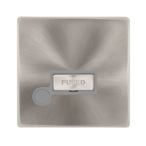 Click Scolmore - Click Definity Complete 13A Ingot Fused Connection Unit With Optional Flex Outlet Brushed Steel Cover Plate Grey Insert (SFBS550GY)