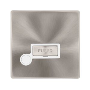 Click Scolmore - Click Definity Complete 13A Ingot Fused Connection Unit With Optional Flex Outlet Brushed Steel Cover Plate Polar White Insert (SFBS550PW)